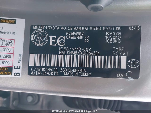 12707904 :رقم المزاد ، NMTKHMBXXJR064384 vin ، 2018 Toyota C-hr Xle مزاد بيع