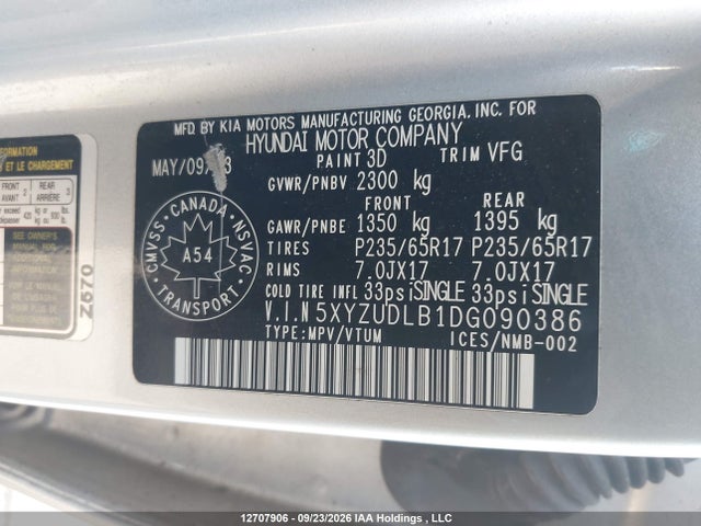 Продажа на аукционе авто 2013 Hyundai Santa Fe Sport, vin: 5XYZUDLB1DG090386, номер лота: 12707906