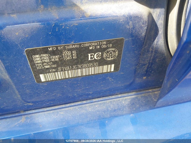 Продаж на аукціоні авто 2019 Subaru Wrx Sport-tech, vin: JF1VA1J67K9809530, номер лоту: 12707908