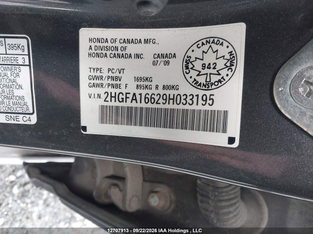 Aukcja sprzedaży 2009 Honda Civic Lx-s, vin: 2HGFA16629H033195, numer aukcji: 12707913