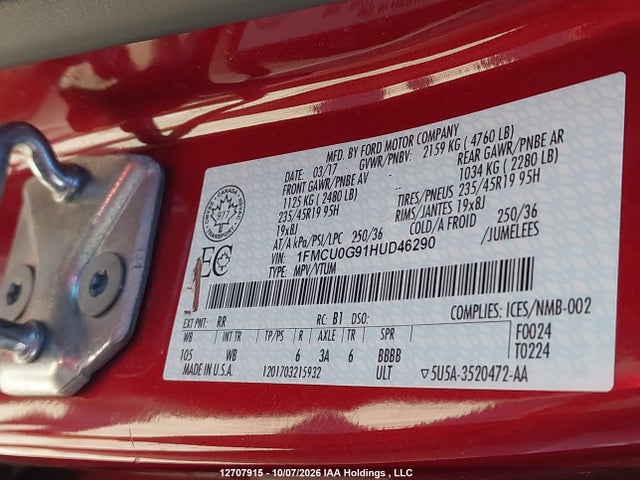 Aukcja sprzedaży 2017 Ford Escape Se, vin: 1FMCU0G91HUD46290, numer aukcji: 12707915