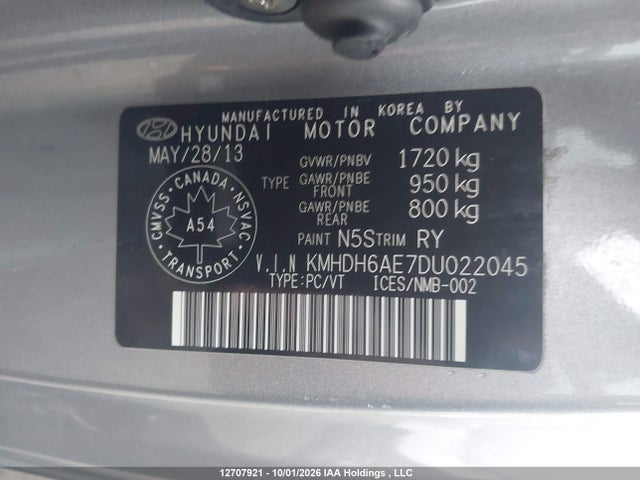 2013 Hyundai Elantra Se მანქანა იყიდება აუქციონზე, vin: KMHDH6AE7DU022045, აუქციონის ნომერი: 12707921