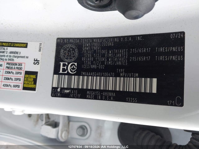 12707934 :رقم المزاد ، 7MUAAABG4RV106470 vin ، 2024 Toyota Corolla Cross L مزاد بيع