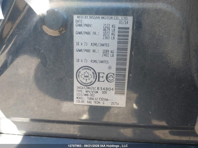 Nissan Rogue S/sl/sv 2014 5N1AT2MV2EC834804 Image 9