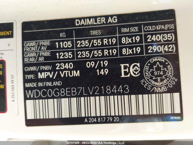 Auction sale of the 2020 Mercedes-benz Glc 300 4matic, vin: WDC0G8EB7LV218443, lot number: 12707989