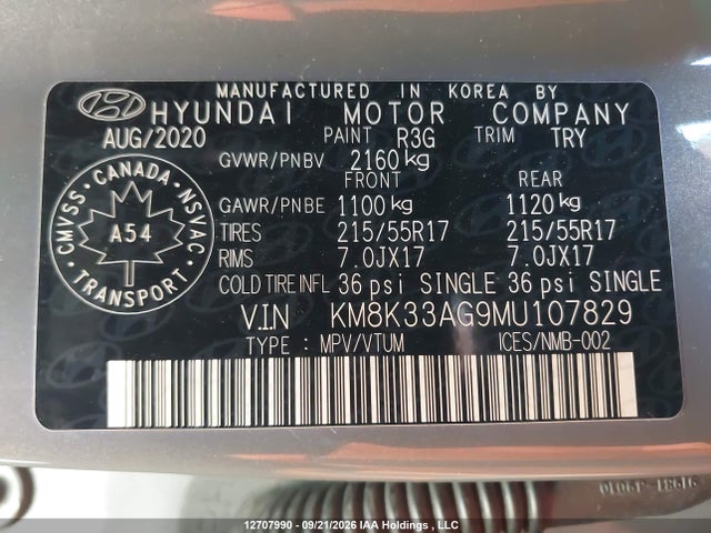 2021 Hyundai Kona Limited მანქანა იყიდება აუქციონზე, vin: KM8K33AG9MU107829, აუქციონის ნომერი: 12707990