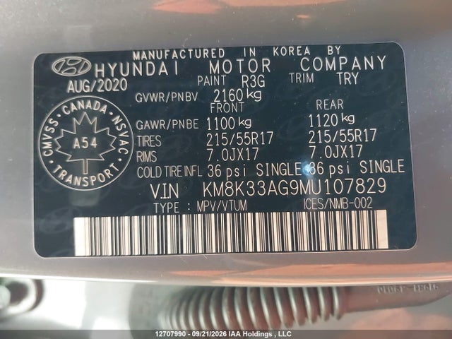 2021 Hyundai Kona Limited მანქანა იყიდება აუქციონზე, vin: KM8K33AG9MU107829, აუქციონის ნომერი: 12707990