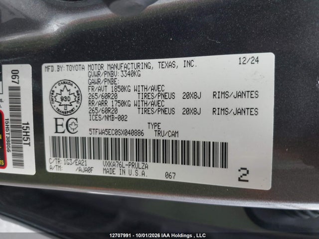 Продаж на аукціоні авто 2025 Toyota Tundra Limited 4x4, vin: 5TFWA5EC0SX040886, номер лоту: 12707991