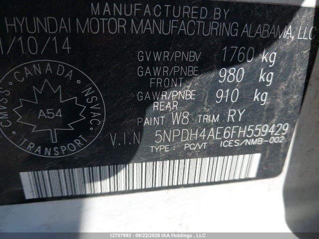 2015 Hyundai Elantra Se/sport/limited მანქანა იყიდება აუქციონზე, vin: 5NPDH4AE6FH559429, აუქციონის ნომერი: 12707992