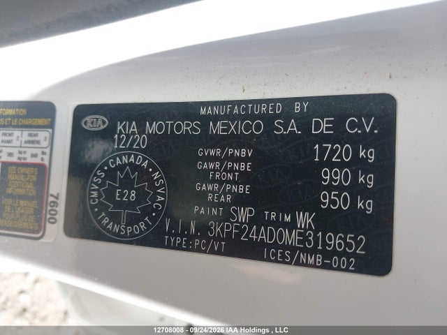 Продажа на аукционе авто 2021 Kia Forte Fe/lxs, vin: 3KPF24AD0ME319652, номер лота: 12708008