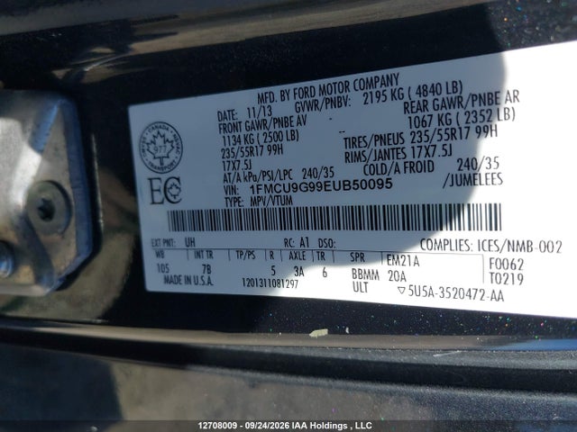 Ford Escape 2014 1FMCU9G99EUB50095 Image 9
