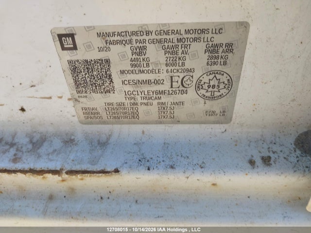 Продажа на аукционе авто 2021 Chevrolet Silverado 2500hd Work Truck, vin: 1GC1YLEY6MF126704, номер лота: 12708015