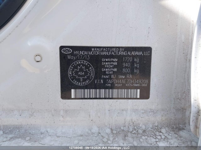 12708045 :رقم المزاد ، 5NPDH4AE7DH349208 vin ، 2013 Hyundai Elantra مزاد بيع
