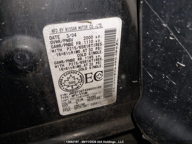 Продажа на аукционе авто 2005 Nissan X-trail Se/xe, vin: JN8BT08T45W000168, номер лота: 12692197