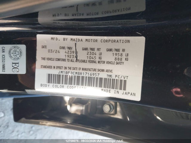 12708075 :رقم المزاد ، JM1BPBCM8R1716957 vin ، 2024 Mazda 3 Preferred مزاد بيع