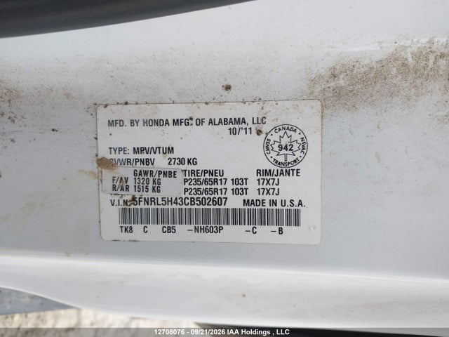 Продажа на аукционе авто 2012 Honda Odyssey, vin: 5FNRL5H43CB502607, номер лота: 12708076