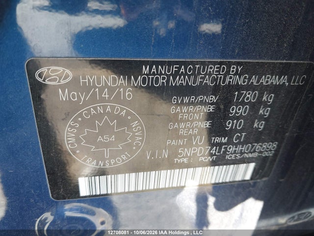 Hyundai Elantra Le 2017 5NPD74LF9HH076898 Image 9