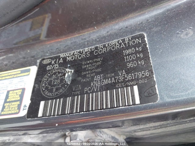 Aukcja sprzedaży 2015 Kia Optima, vin: KNAGM4A73F5617956, numer aukcji: 12708082