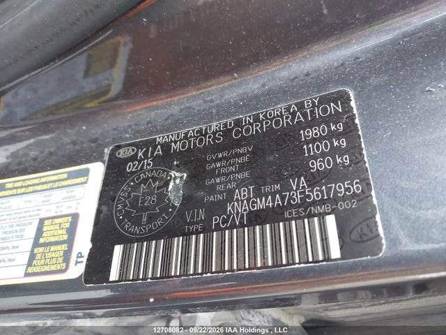 Aukcja sprzedaży 2015 Kia Optima, vin: KNAGM4A73F5617956, numer aukcji: 12708082