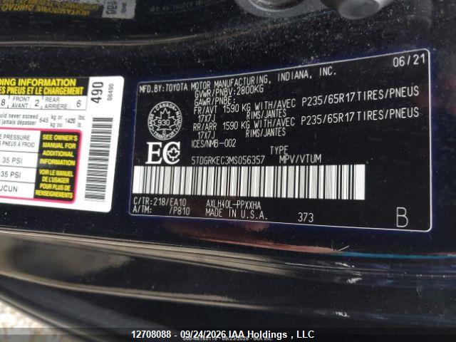 Aukcja sprzedaży 2021 Toyota Sienna Le/xle/xse/limited/platinum, vin: 5TDGRKEC3MS056357, numer aukcji: 12708088