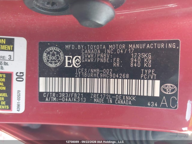 Toyota Corolla 2017 2T1BURHE9HC904268 Image 18