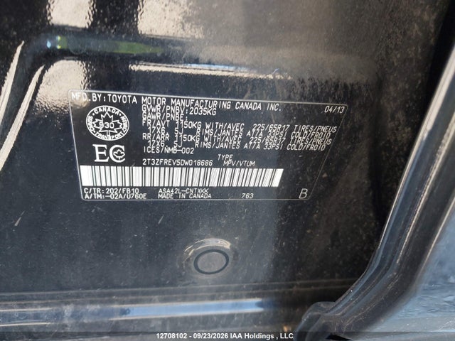 Aukcja sprzedaży 2013 Toyota Rav4 Le, vin: 2T3ZFREV5DW018686, numer aukcji: 12708102