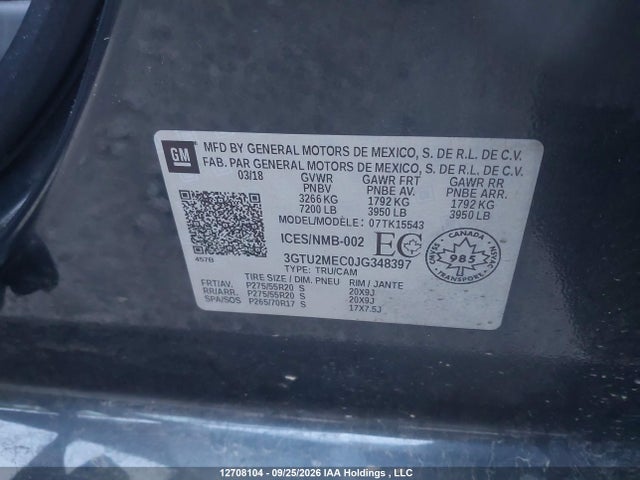Aukcja sprzedaży 2018 Gmc Sierra 1500, vin: 3GTU2MEC0JG348397, numer aukcji: 12708104