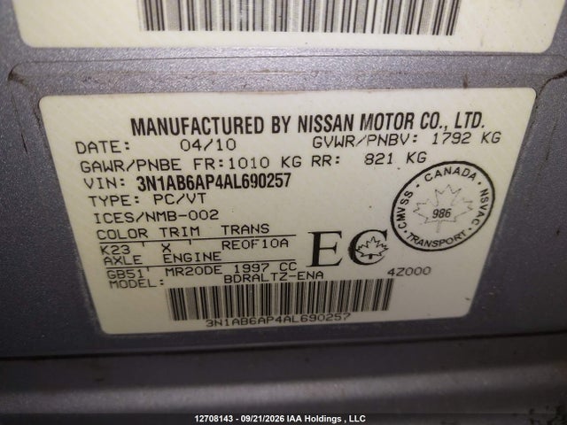 Продажа на аукционе авто 2010 Nissan Sentra, vin: 3N1AB6AP4AL690257, номер лота: 12708143