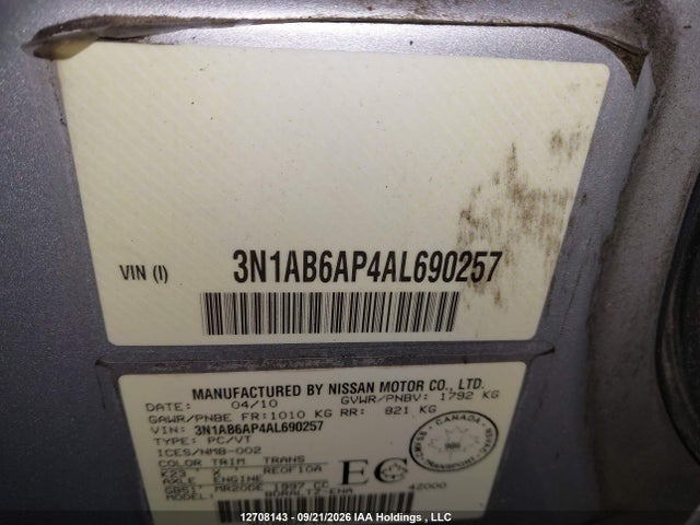 Продажа на аукционе авто 2010 Nissan Sentra, vin: 3N1AB6AP4AL690257, номер лота: 12708143