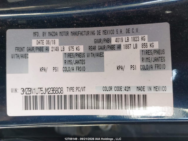 Продаж на аукціоні авто 2018 Mazda Mazda3 Gx, vin: 3MZBN1U75JM236808, номер лоту: 12708149