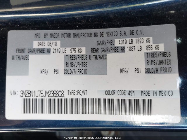 Продаж на аукціоні авто 2018 Mazda Mazda3 Gx, vin: 3MZBN1U75JM236808, номер лоту: 12708149