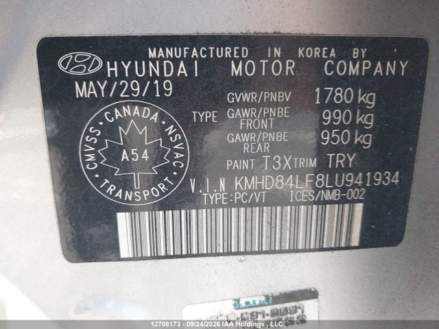 2020 Hyundai Elantra მანქანა იყიდება აუქციონზე, vin: KMHD84LF8LU941934, აუქციონის ნომერი: 12708173