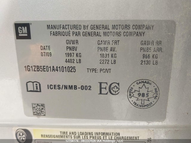 Aukcja sprzedaży 2010 Chevrolet Malibu Ls, vin: 1G1ZB5E01A4101025, numer aukcji: 12708176