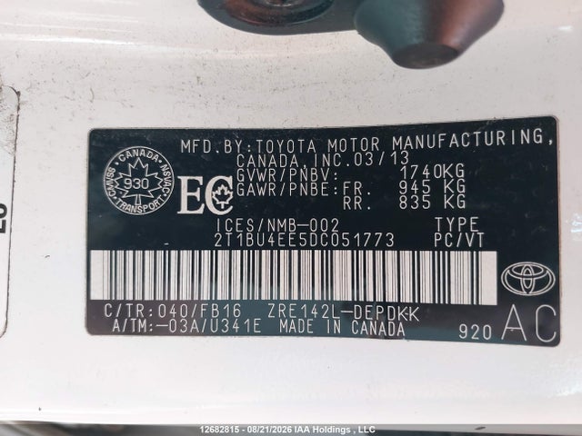 Продаж на аукціоні авто 2013 Toyota Corolla Ce, vin: 2T1BU4EE5DC051773, номер лоту: 12682815