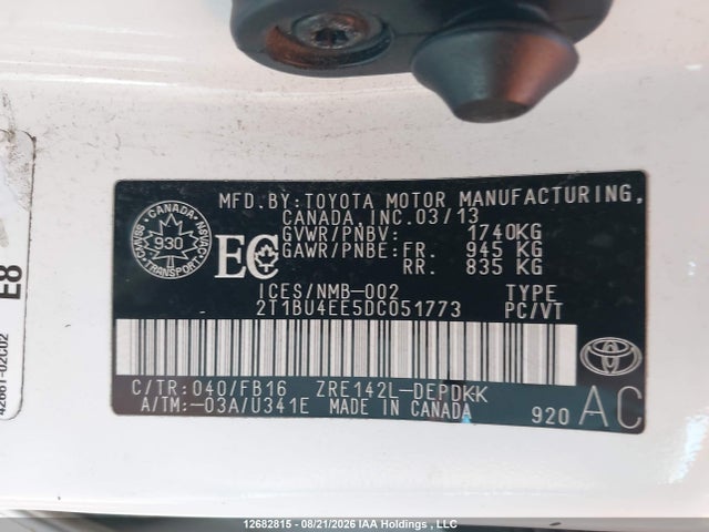 Продаж на аукціоні авто 2013 Toyota Corolla Ce, vin: 2T1BU4EE5DC051773, номер лоту: 12682815