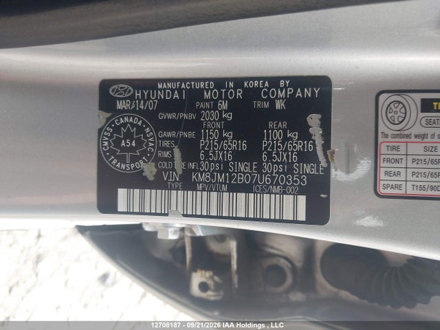 Aukcja sprzedaży 2007 Hyundai Tucson Gls, vin: KM8JM12B07U670353, numer aukcji: 12708187