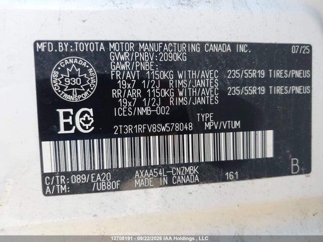 12708191 :رقم المزاد ، 2T3R1RFV8SW578048 vin ، 2025 Toyota Rav4 Xle/xle Premium مزاد بيع