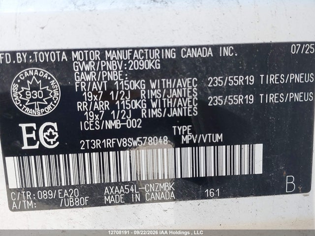 12708191 :رقم المزاد ، 2T3R1RFV8SW578048 vin ، 2025 Toyota Rav4 Xle/xle Premium مزاد بيع