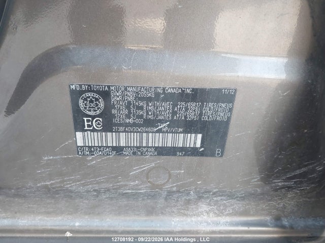 12708192 :رقم المزاد ، 2T3BF4DV3CW264608 vin ، 2012 Toyota Rav4 مزاد بيع
