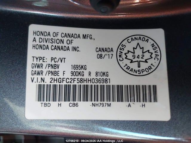 Honda Civic Lx 2017 2HGFC2F58HH036981 Image 9