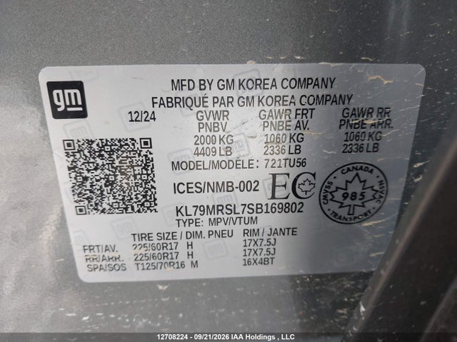 2025 Chevrolet Trailblazer Lt მანქანა იყიდება აუქციონზე, vin: KL79MRSL7SB169802, აუქციონის ნომერი: 12708224