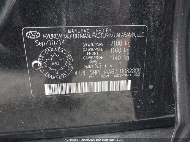 12708256 :رقم المزاد ، 5NPE34AB7FH082888 vin ، 2015 Hyundai Sonata 2.0t Ultimate مزاد بيع