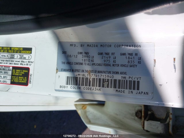 Aukcja sprzedaży 2013 Mazda Mazda3 Gs-sky, vin: JM1BL1L77D1715940, numer aukcji: 12708272