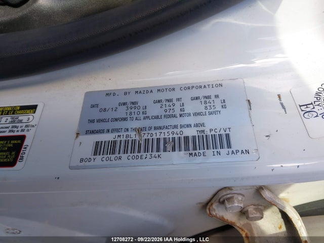 Aukcja sprzedaży 2013 Mazda Mazda3 Gs-sky, vin: JM1BL1L77D1715940, numer aukcji: 12708272