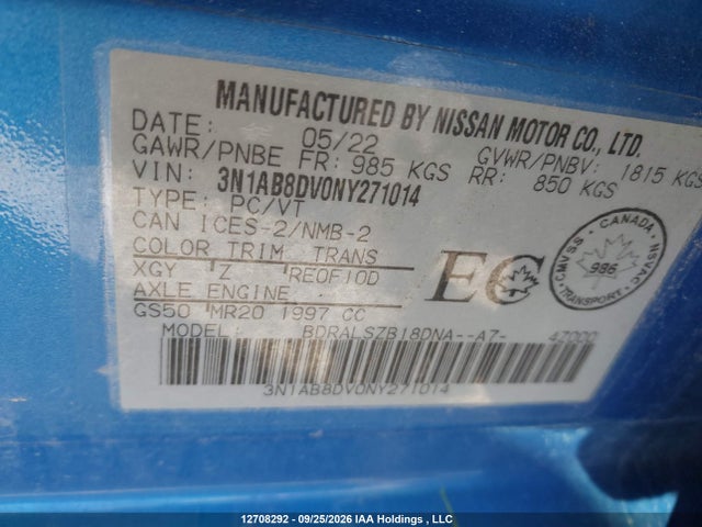 Nissan SENTRA SR 2022 3N1AB8DV0NY271014 Image 9