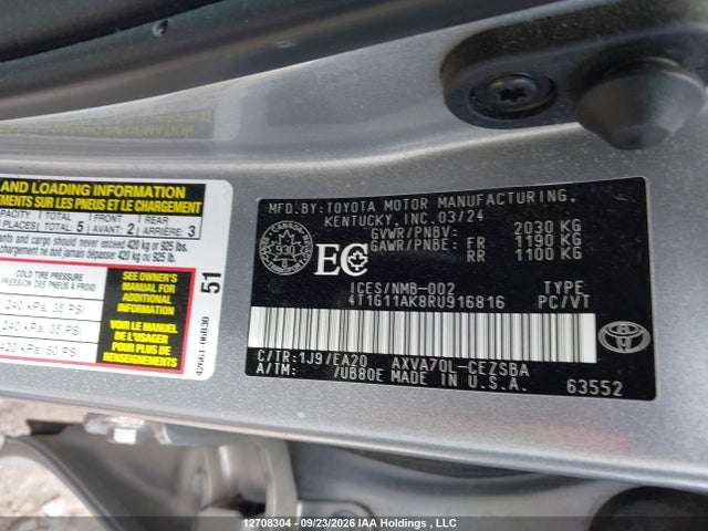 Продажа на аукционе авто 2024 Toyota Camry Se Night Shade/se, vin: 4T1G11AK8RU916816, номер лота: 12708304