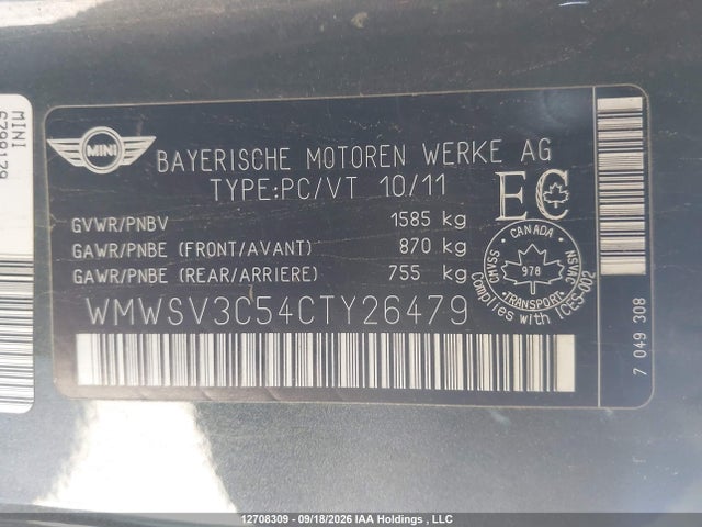 Продаж на аукціоні авто 2012 Mini Cooper S, vin: WMWSV3C54CTY26479, номер лоту: 12708309