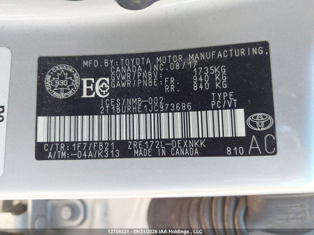 Aukcja sprzedaży 2018 Toyota Corolla L/le/xle/se/xse, vin: 2T1BURHE1JC973686, numer aukcji: 12708321