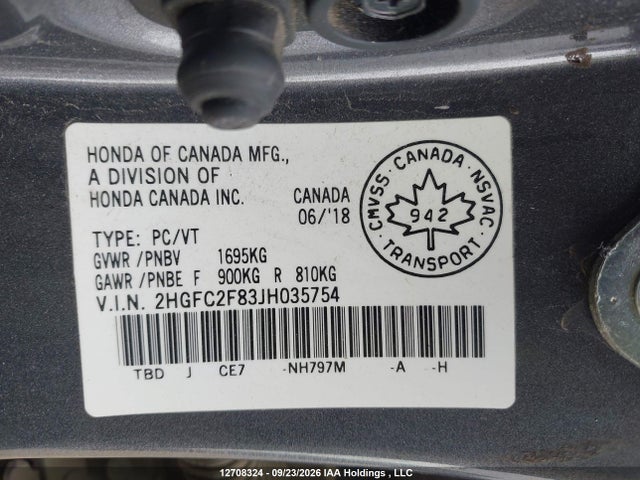Honda Civic 2018 2HGFC2F83JH035754 Image 18