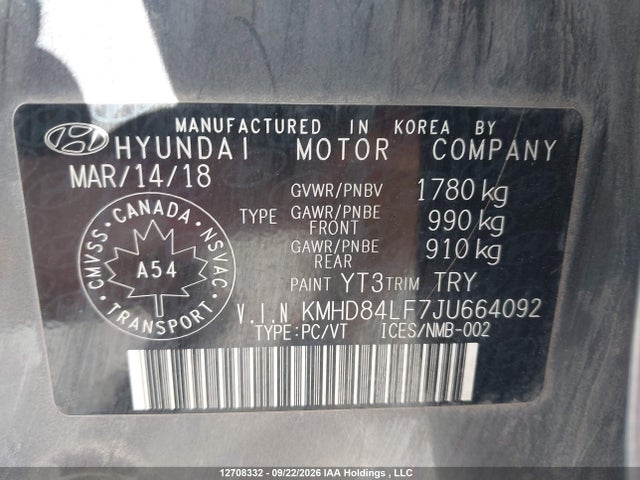 KMHD84LF7JU664092 Hyundai Elantra